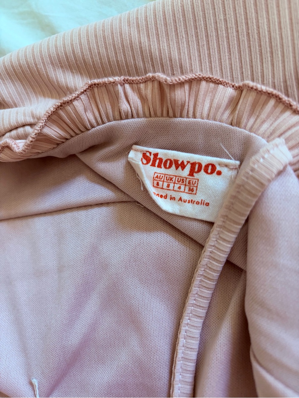 Showpo Blush Pink Ribbed Halter Ruffle Mini Dress - Picture 5 of 5